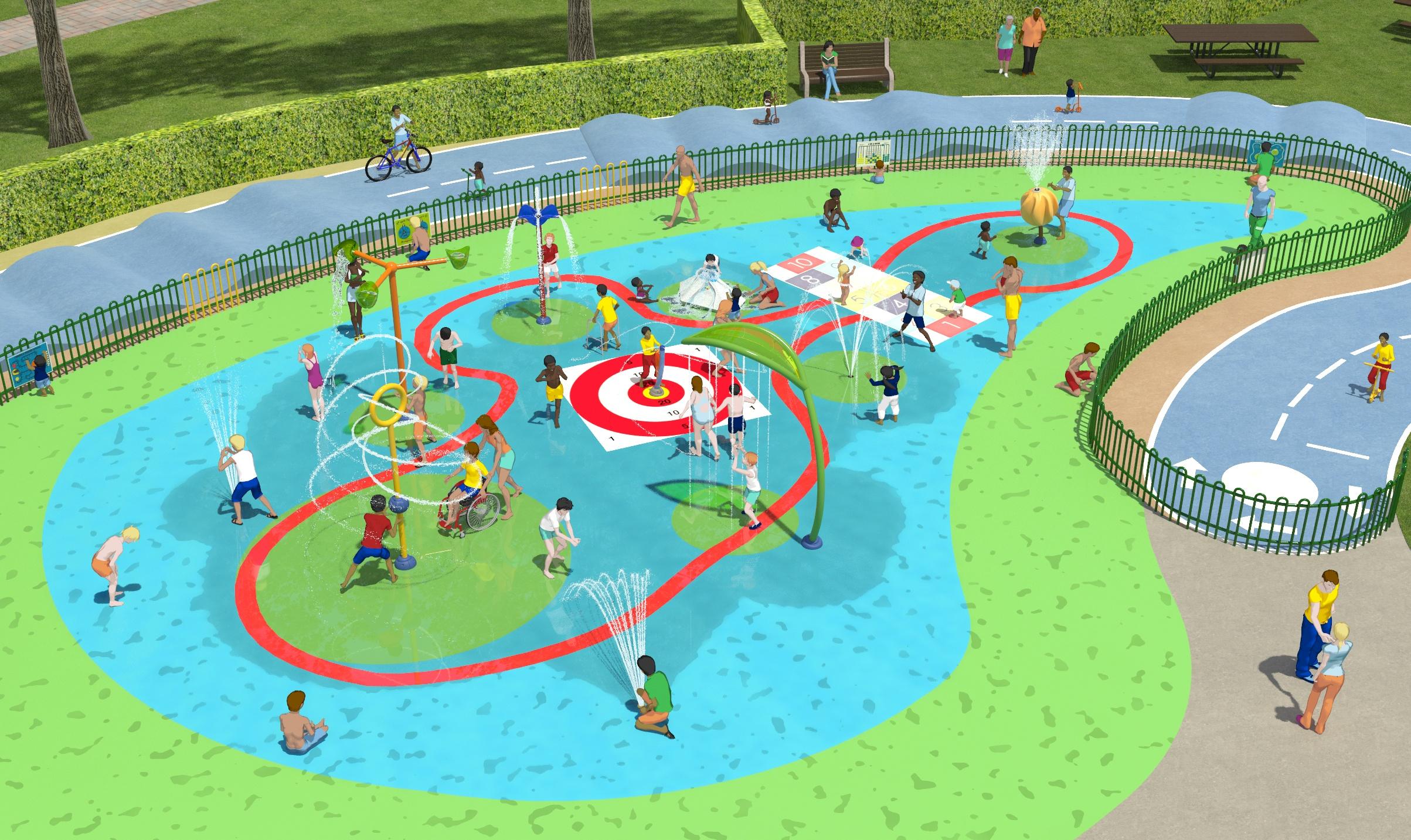 Artists' illustration of a new splash park planned for Hinksey Park in Oxford.