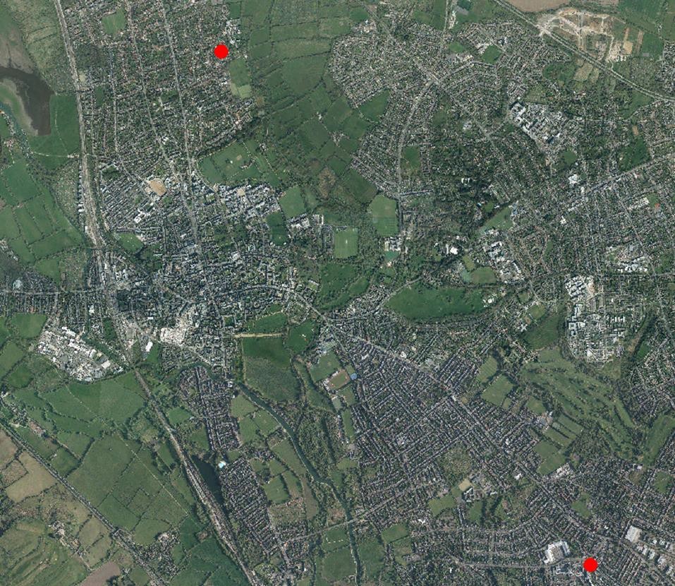 Archaeological monitoring report map showing sites outside Oxford city centre