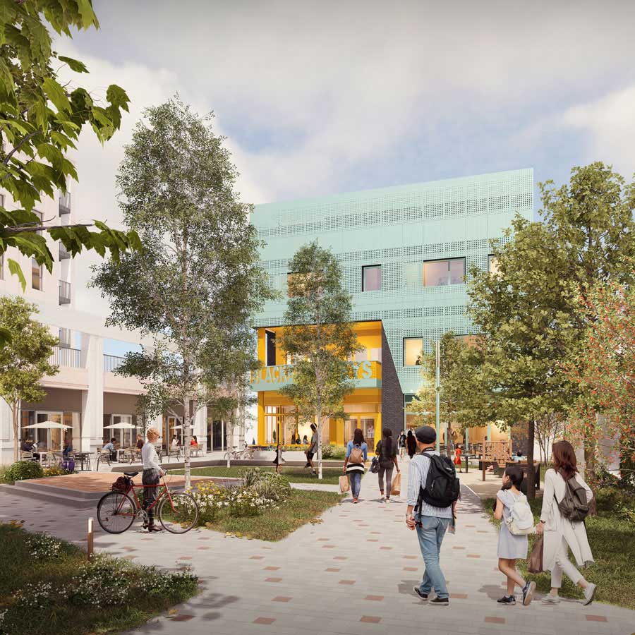 Artist's impression of Blackbird Leys redevelopment including outdoor space and community centre