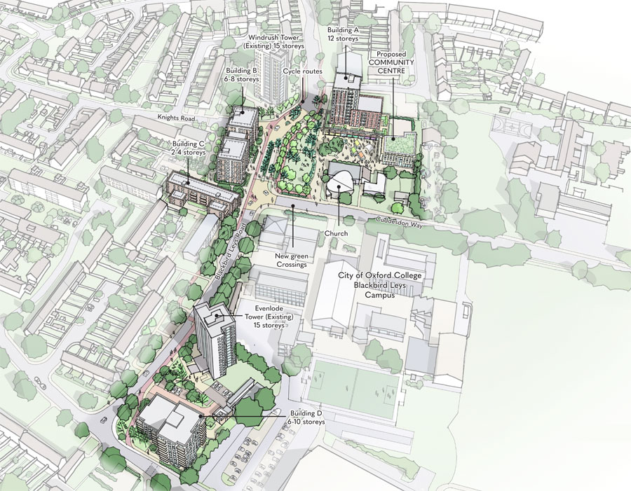 Aerial view of plan for Blackbird Leys redevelopment