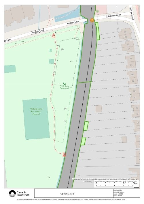 Map of option 1 diversion during Eco Moorings work. Written description of route below.