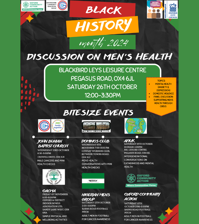 Poster detailing events for Black History Month 2024.